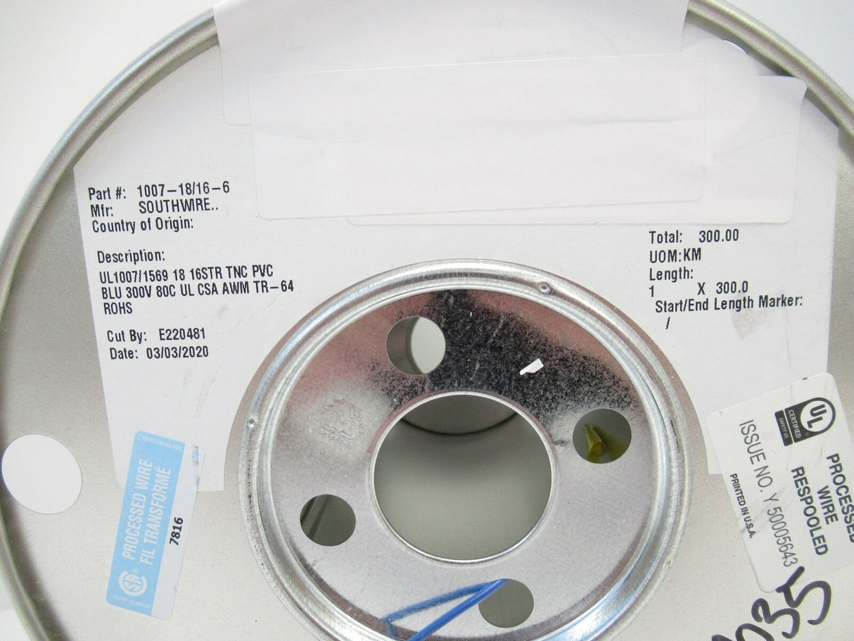 Anixteric 1007-18/16-6 Hook-Up Wire Tinned Copper 18 AWG 16 Stand PVC Blue 305m