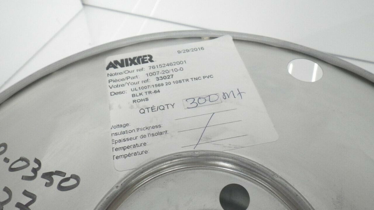 Anixter 1007-20/10-0 Wire 20 AWG 10 Strands UL 300V PVC Black, 300M Long