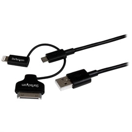 StarTech Cable LTADUB1MB 1m Black Apple Lightning 30pin Dock Micro-USB to USB