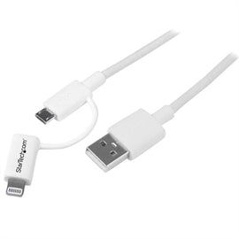 StarTech Cable LTUB1MWH 1m White Apple Lightning or Micro USB to USB Cable RTL