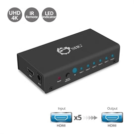 SIIG AC CE-H23012-S1 5x1 HDMI Switch 4K support Remote control 3D CEC HDCP