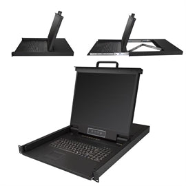 StarTech AC RKCONS1908K 1U 8PT Rackmount KVM Console for Server Rack 19in RTL