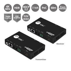 SIIG AC CE-H23211-S1 4K HDR HDMI2.0 HDBaseT Extender Cat5e 6 w RS-232&IR 60m