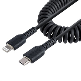 StarTech CB RUSB2CLT1MBC 3ft USB C to Lightning Coiled iPhone Charger CB Black