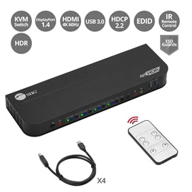 SIIG AC CE-KV0D11-S1 4x1 DisplayPort 4K KVM USB3.0 Switch with Remote Control