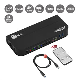 SIIG AC CE-KV0E11-S1 2x1 HDMI 4K HDR KVM USB 3.0 Switch with Remote Control