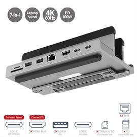 SIIG AC CE-MTDK21-S1 USB-C Laptop Stand with 4K Multitask Docking Station