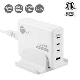 SIIG AC AC-PW1X11-S1 240W GaN PD 3.1 Charger 3C1A 3x USB-C + 1x USB-A BrownBox