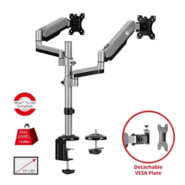 SIIG AC CE-MT3R11-S1 Dual Stacked Monitor Arm Desk Mount 17-32 Brown Box