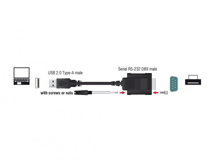 Delock 62958 Adapter Usb 2.0 Type-A Male > 1 X Serial Rs-232 Db9 Male