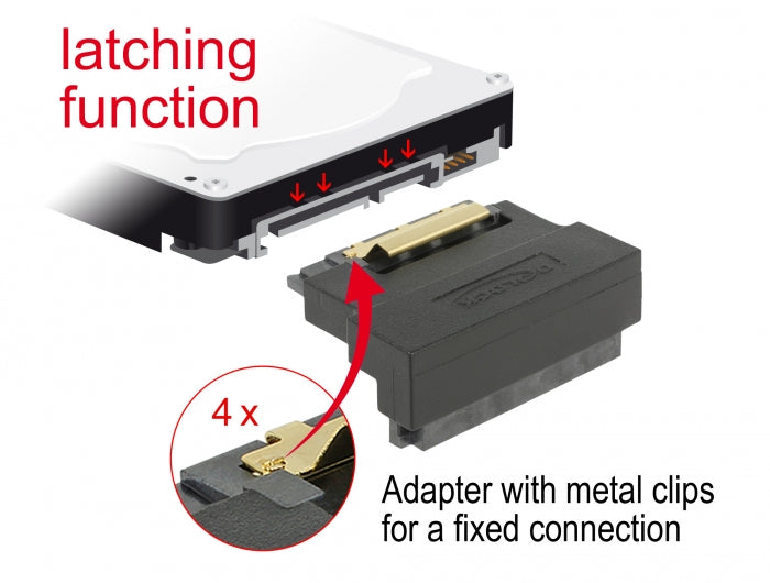 Delock 63943 Adapter Sata 22 Pin Receptacle With Latch To Plug - Angled Down