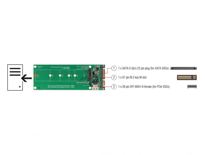 Delock 63953 U.2 Sff-8654 Or Sata Converter To 1 X M.2 Key M Slot