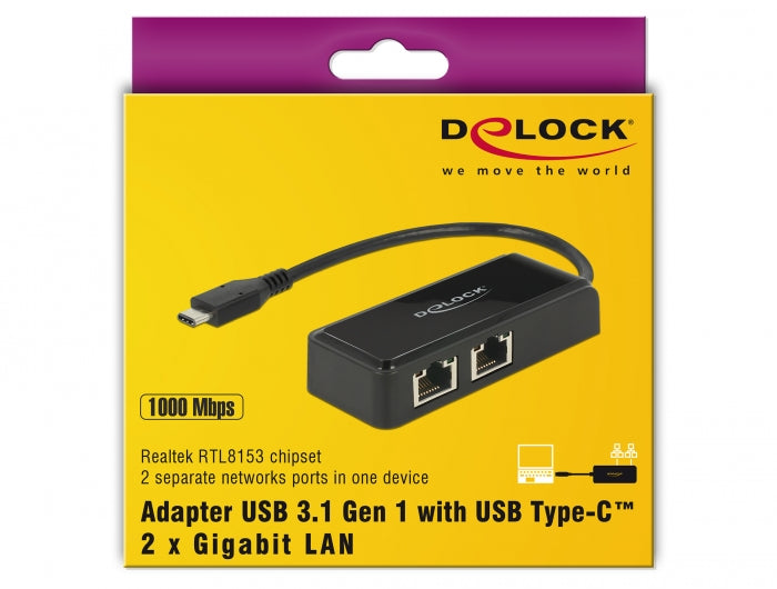 Delock 63927 Usb Type-C™ Adapter To 2 X Gigabit Lan