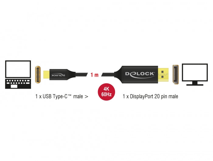 Delock 83709 Usb Cable Type-C To Displayport (Dp Alt Mode) 4K 60 Hz 1 M Coaxial