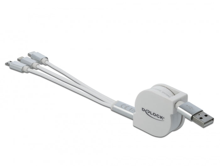Delock 85850 Usb Type-A 3 In 1 Retractable Charging Cable For Lightning™