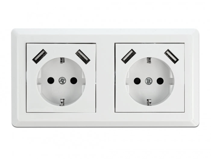 Delock 11475 2-Way Wall Socket With 4 X Usb Type-A Charging Port 2 X 2.8 A