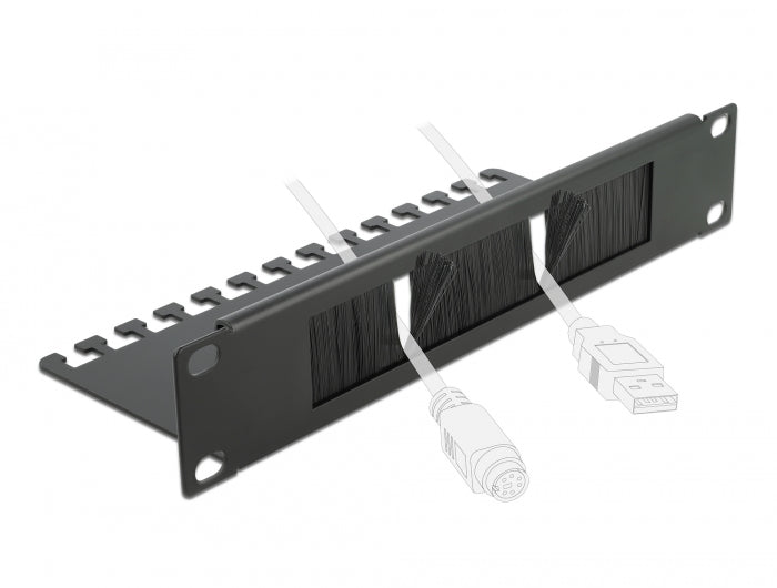 Delock 66483 10″ Cable Management Brush Strip With Cable Support Plate 1U Black