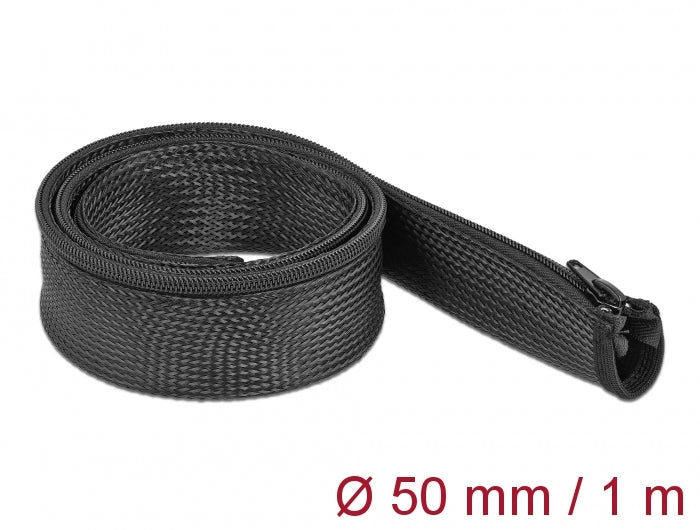 Delock 19166 Braided Sleeve With Zip Fastener Heat-Resistant 1 M X 50 Mm Black