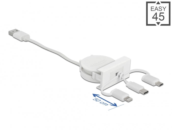 Delock 81375 Easy 45 Module Usb 2.0 3In1 Retractable Cable Usb Type-A To Usb-C