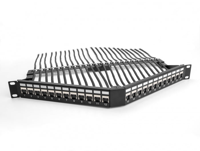 Delock 66976 19″ Keystone Patch Panel 24 Port With Strain Relief 1U Angled