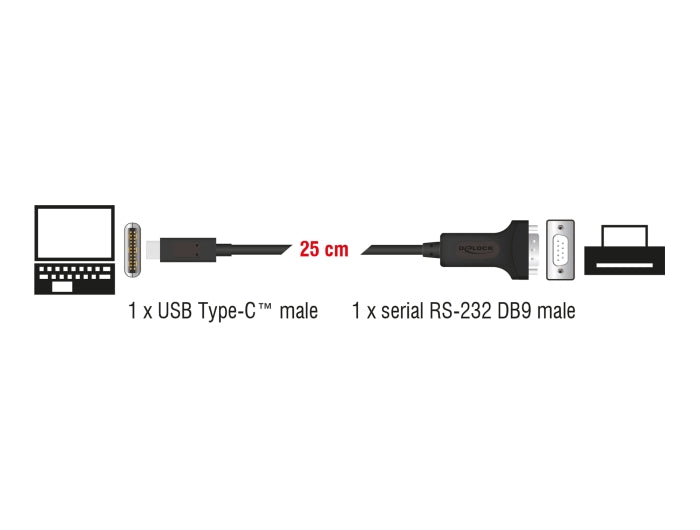 Delock 64307 Adapter Usb Type-C™ To 1 X Serial Rs-232 D-Sub 9 Pin Male