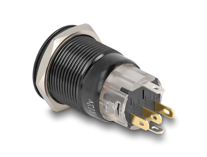 Delock 22023 Push Switch For Installation Black 19 Mm 12 V 5 X Solder Connection