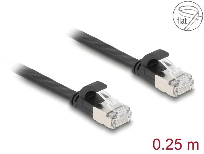 Delock 81161 Rj45 Flat Patch Cable Plug To Plug Cat.6A U/Ftp 0.25 M Black