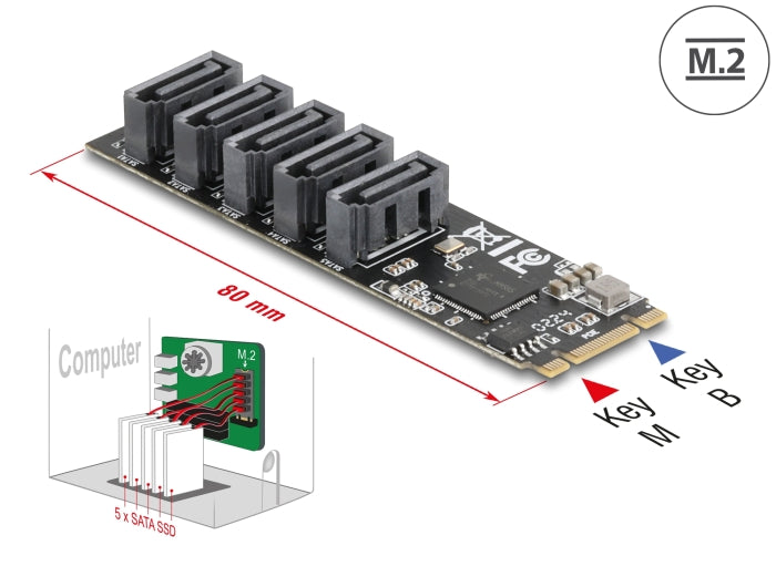 Delock 64241 M.2 2280 Key B+M Controller To 5 X Sata
