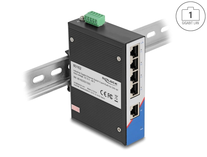Delock 80162 Industrial Gigabit Ethernet Switch 5 Port Rj45 For Din Rail