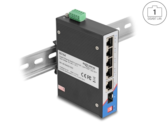 Delock 80164 Industrial Gb Ethernet Switch 4 Port Poe 1 Port Rj45 1 Port Sfp