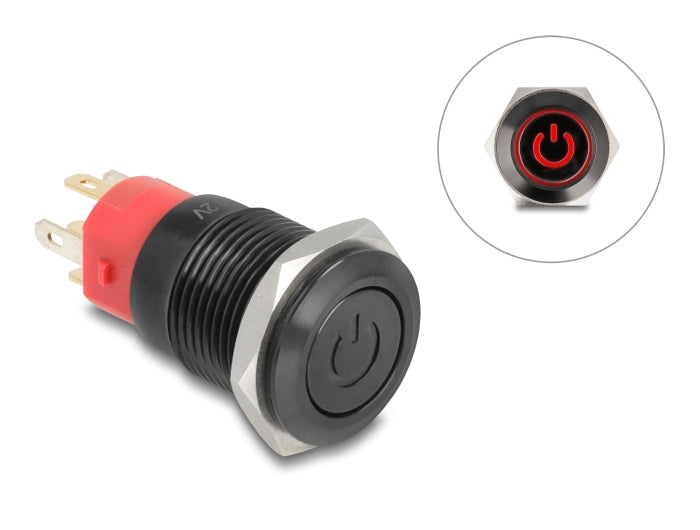 Delock 22013 Push Switch For Installation Black 16 Mm 12 V 5 X Solder Connection