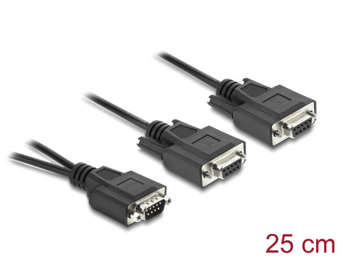 Delock 67444 Adapter Y Cable D-Sub9 1 X Male With Nuts To 2 X Female, 25 Cm