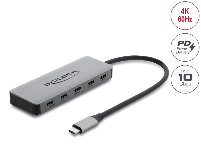 Delock 64371 2 Port Usb 10 Gbps Hub And 2 Port Usb-C� 4K With Pd 3.0 100 Watt