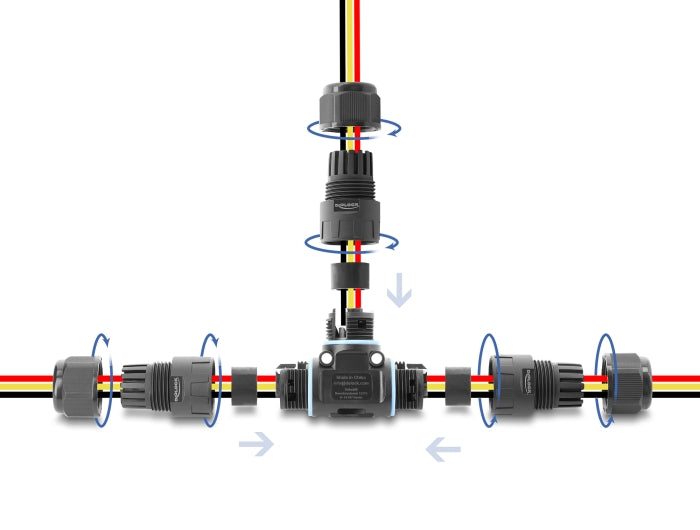 Delock 87244 Connector T-Shape W/ Clamp Connection 3 Pin, Cable Diameter 5 - 9Mm