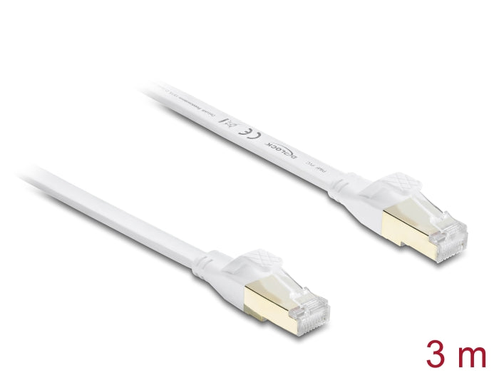 Delock 81027 Rj45 Flat Patch Cable Cat.8.1 U/Ftp Up To 40 Gbps 3 M White