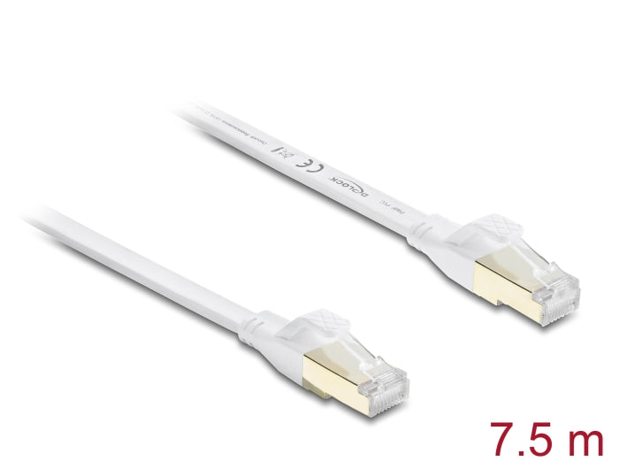 Delock 81029 Rj45 Flat Patch Cable Cat.8.1 U/Ftp Up To 40 Gbps 7.5 M White