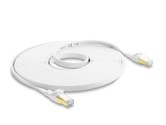 Delock 81029 Rj45 Flat Patch Cable Cat.8.1 U/Ftp Up To 40 Gbps 7.5 M White