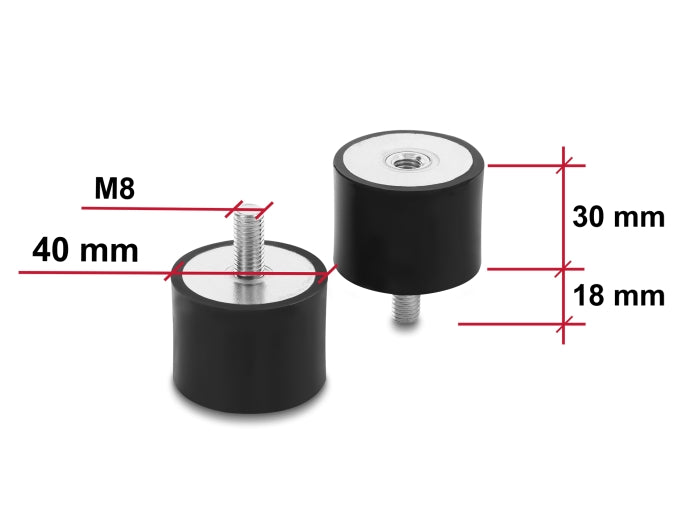 Delock 60822 Vibration Damper M8 X 1.25 Mm D 40 X H 30 Mm, 4 Pieces Black
