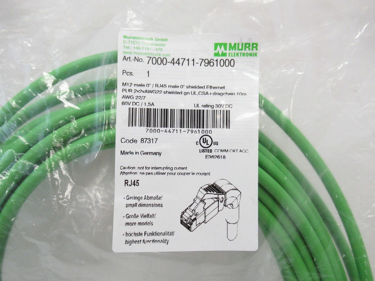 MurrElektronik 7000-44711-7961000 Cable Ethernet Shielded M12 - RJ45, 4-Pin 10m