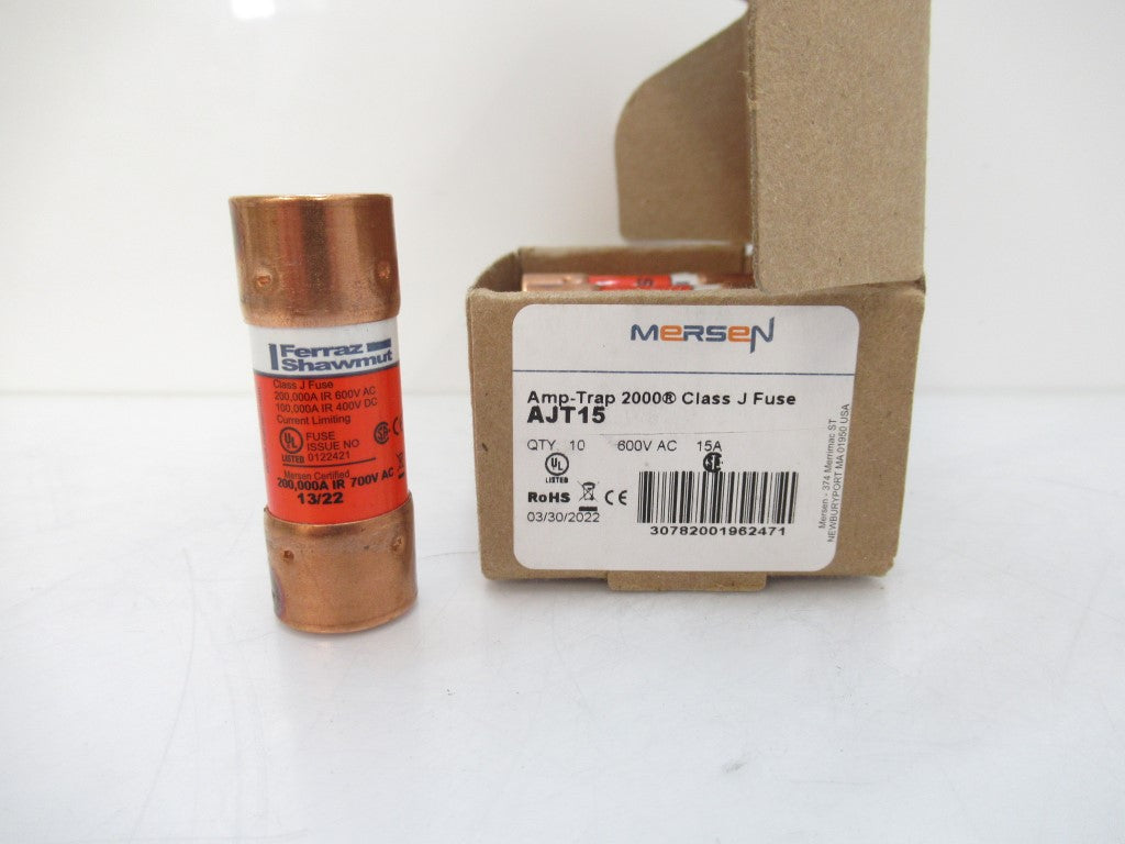 Mersen AJT15 Fuse Amp-Trap 600V 15A Time-Delay Class J, Pack Of 10
