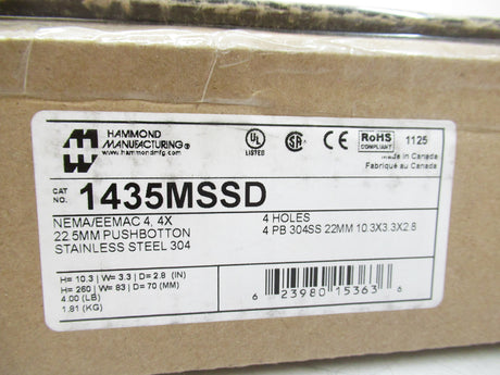 Hammond 1435MSSD Pushbutton Enclosure, 4PB X 22.5mm