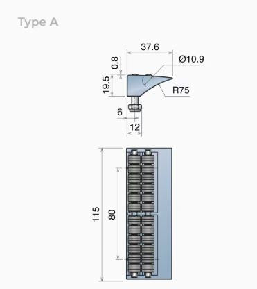 Movex P37101 Roller Guide, 115mm Long X 37.6mm Wide
