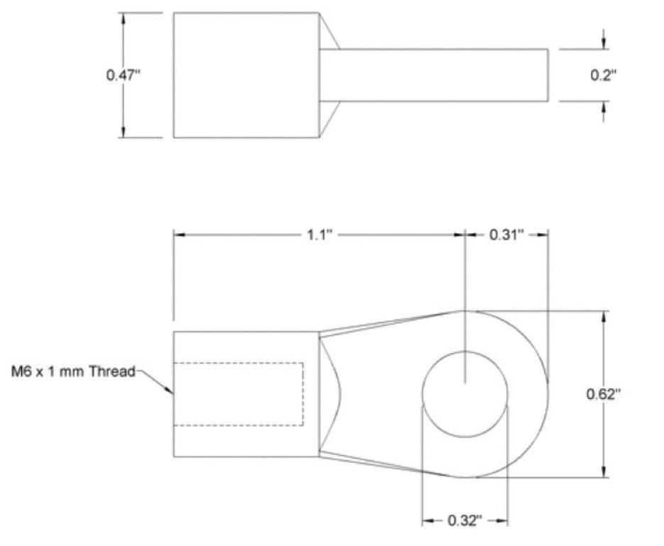 End Fitting For Gas Spring, Eyelet, M6 Thread Size, 0.32" ID