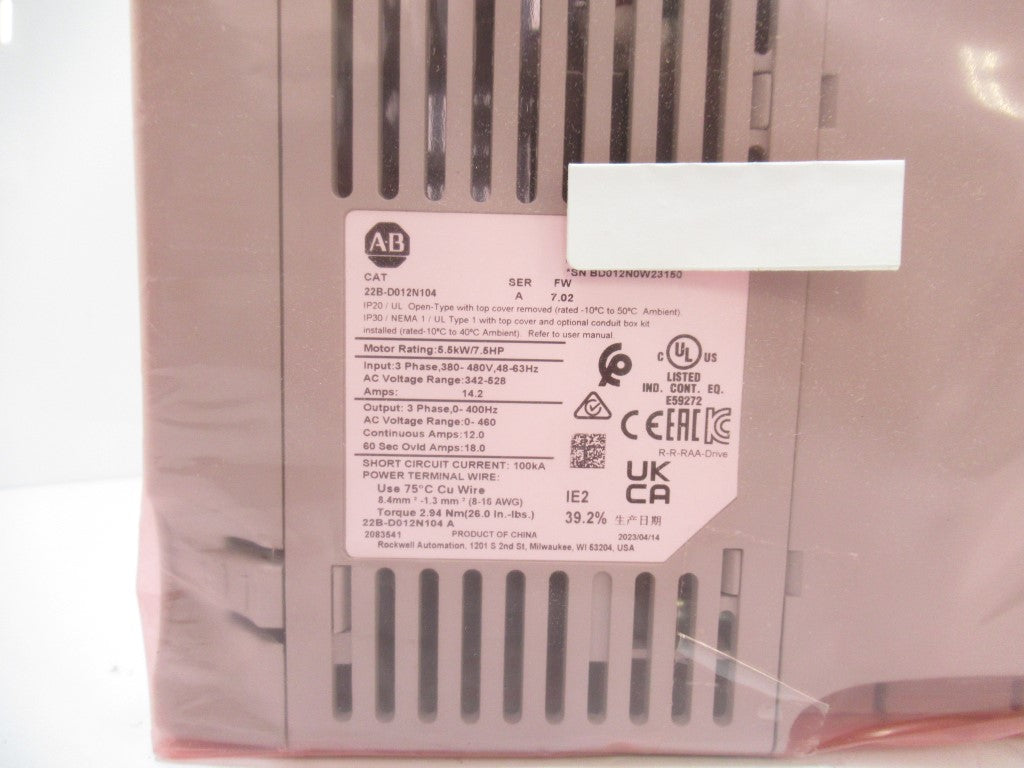 Allen Bradley 22B-D012N104 PowerFlex 40, AC Drive, 7.5 HP, 12A, 3 Phase, Surplus