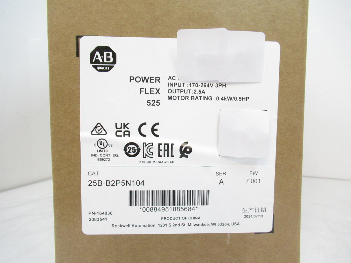 Allen Bradley 25B-B2P5N104 PowerFlex 525 AC Drive 0.5HP, 3PH, SURPLUS