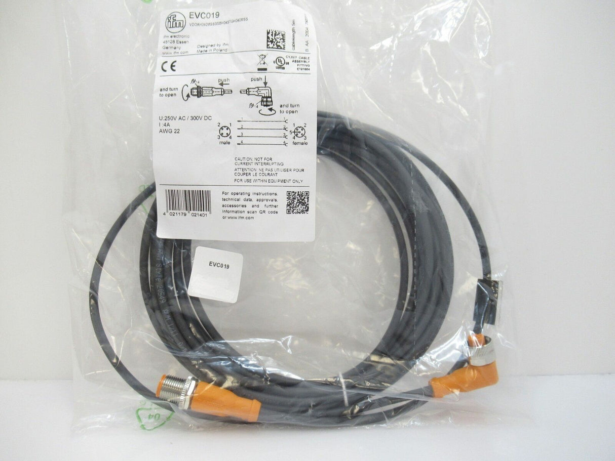 Ifm EVC019 VDOAH040MSS0005H04STGH040MSS Connection Cable 5m, PUR, M12