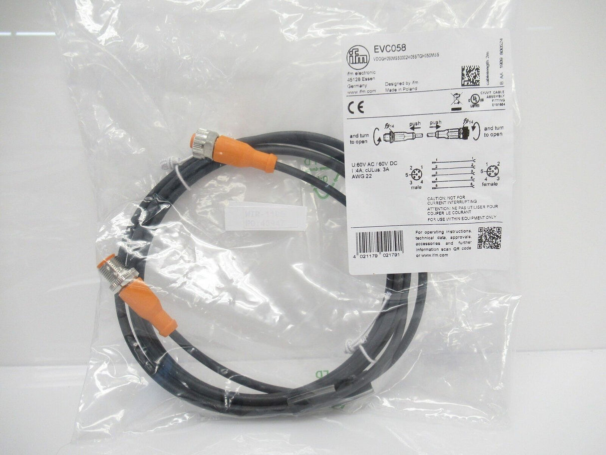 Ifm EVC058 Connection Cable, 2m PUR-Cable; M12 Connector