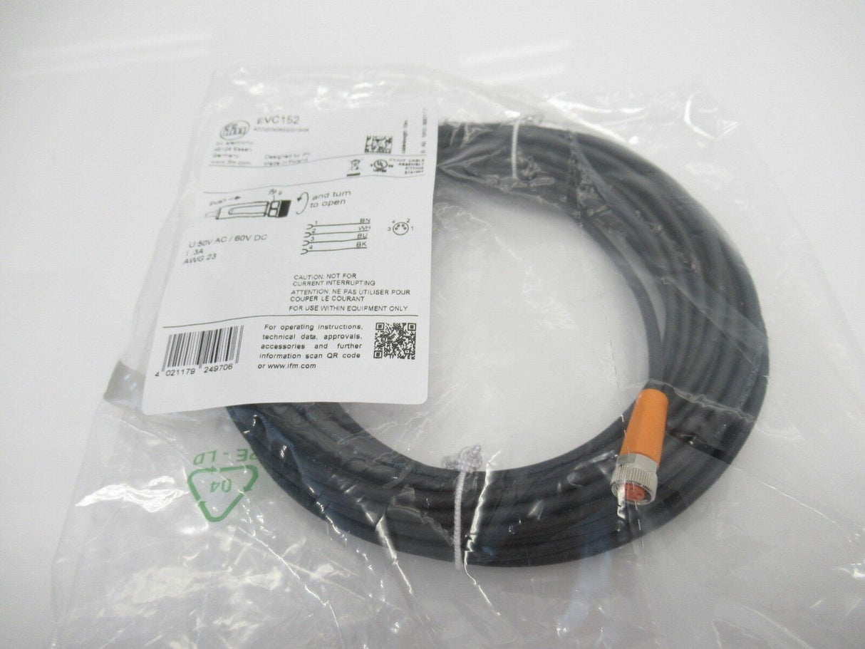 Ifm EVC152 Connecting Cable With Socket, 10m PUR-Cable; M8 Connector