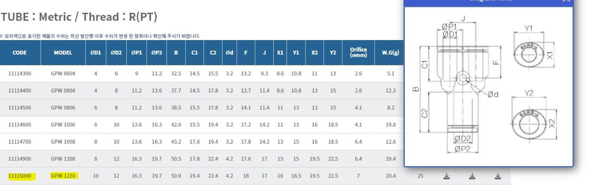 Sang-A GPW 1210 Union Y 12mm X 10mm One Touch Fitting