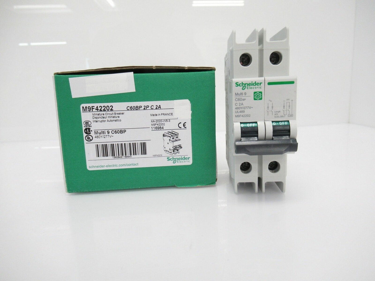 Schneider M9F42202 Miniature Circuit Breaker, 2A, 2-Pole